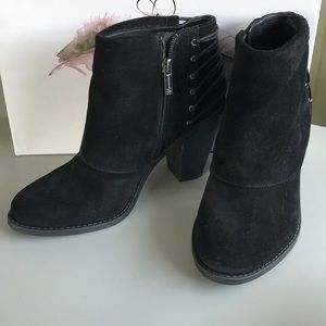 Black Suede Zip Ankle Bootie